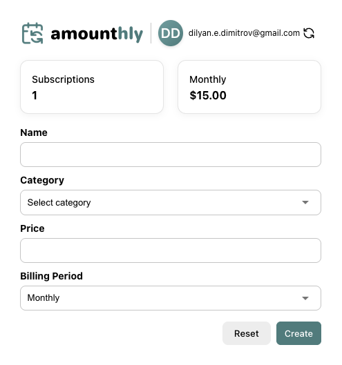 Chrome Extension interface showing subscription tracking features